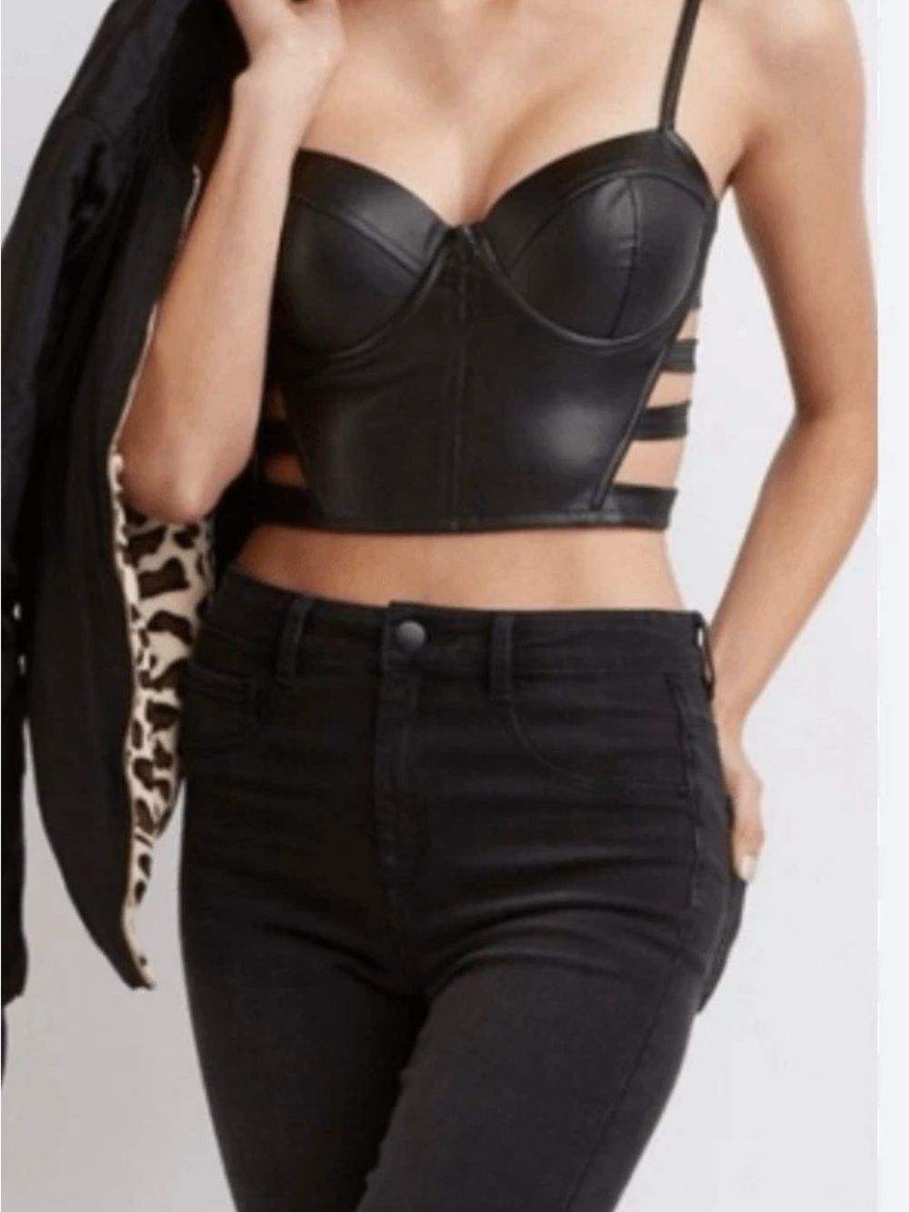 Black Faux Leather Corset Top with padded cups